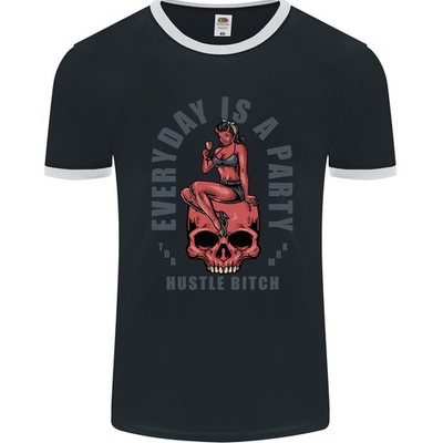 Every Day Is a Party Hustle Skull Alkohol Herren Ringer T-Shirt FotL