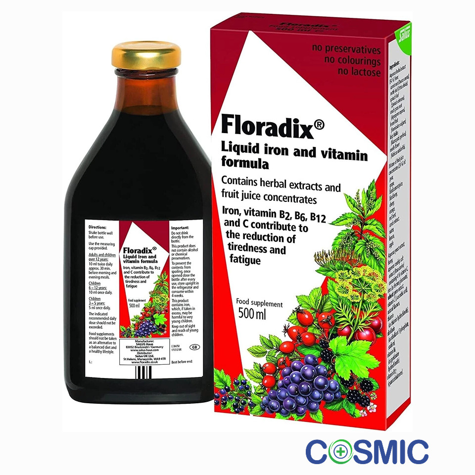 Floradix Liquid Iron and Vitamin Formula 500ml Reduces Tiredness & Fatigue