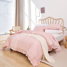 Queen Comforter Set for Adult, 3 Piece Ruffle Pink Comforter Sets All Season