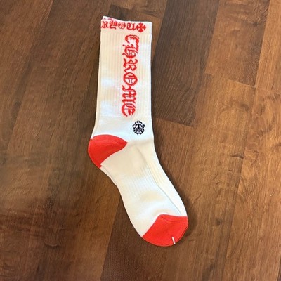 Chrome Hearts Socks | White, Orange | Old English Size Large 9-13