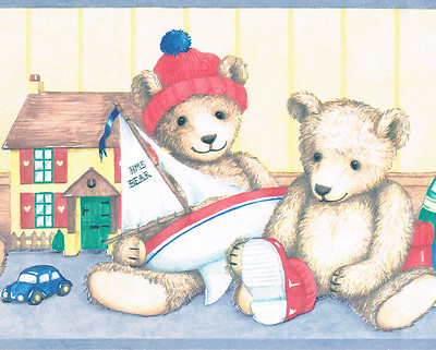 * TEDDY BEAR TOY BOX BOOK KIDS ROOM  Wallpaper bordeR Wall TOYS STUFFED ANIMALS