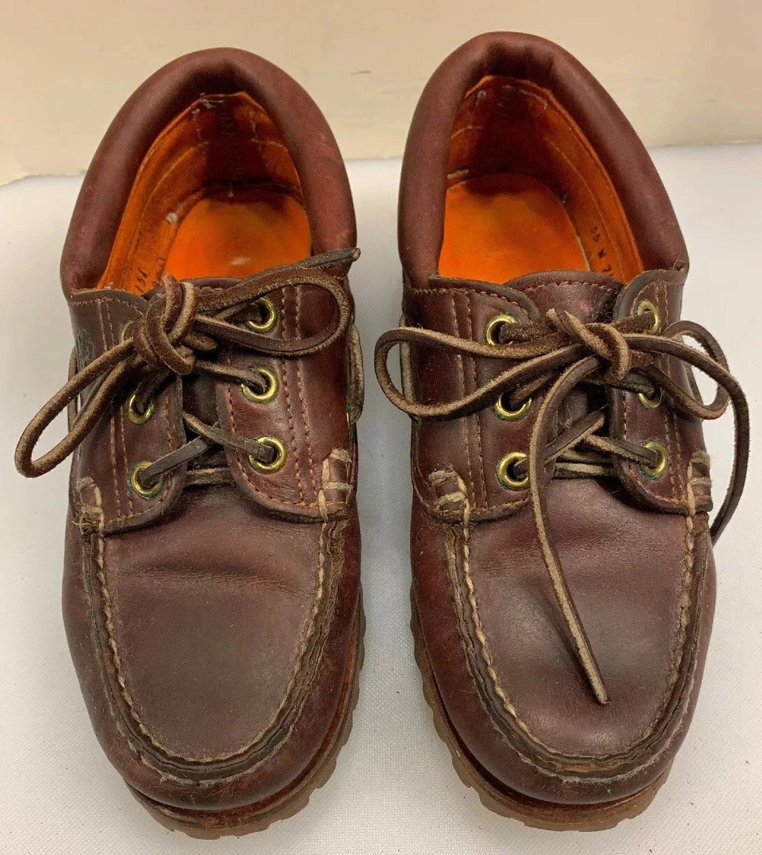 Timberland Women 5.5 3 Eye Boat Shoes Brown Leather Lug Sole USA Made 746151