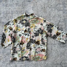 CITRON Santa Monica Blouse Womens Size Medium Button Front Abstract Floral
