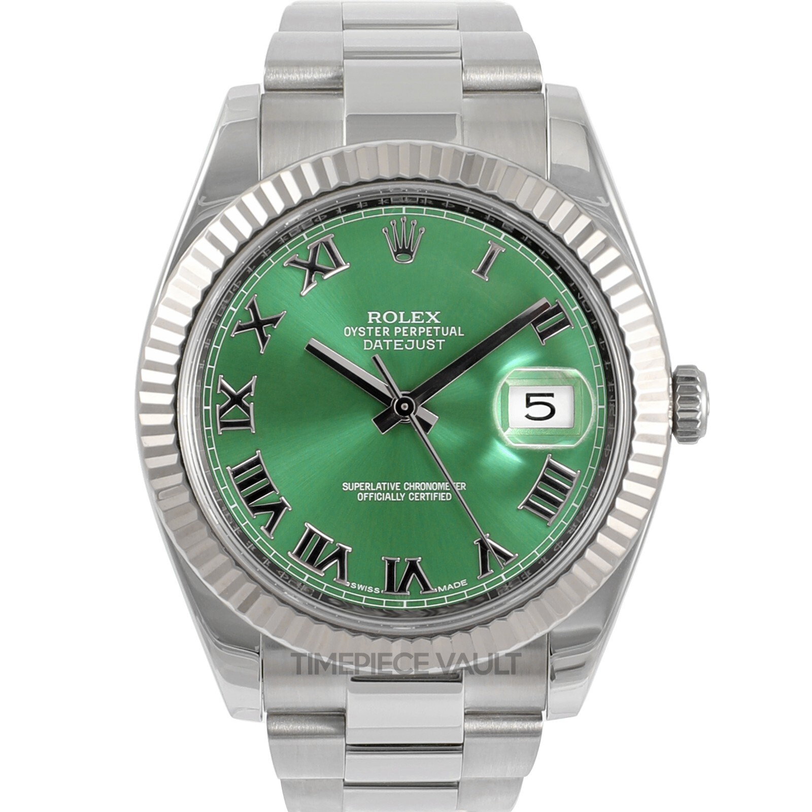 Rolex Datejust II 116334 Steel 41mm Oyster Perpetual-Green Roman Dial-18k Fluted