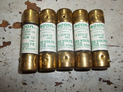 LOT OF 5 ECON TIME DELAY DUAL ELEMENT FUSE ECN15 15A (274-2)