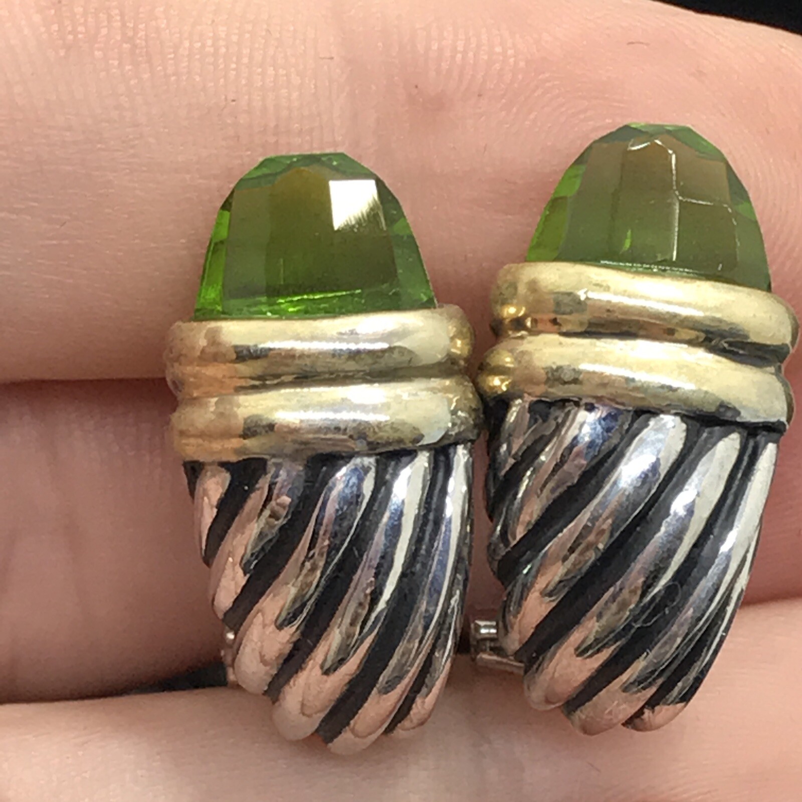 Vintage high-end 2-tone peridot renaissance revival design pierced earrings