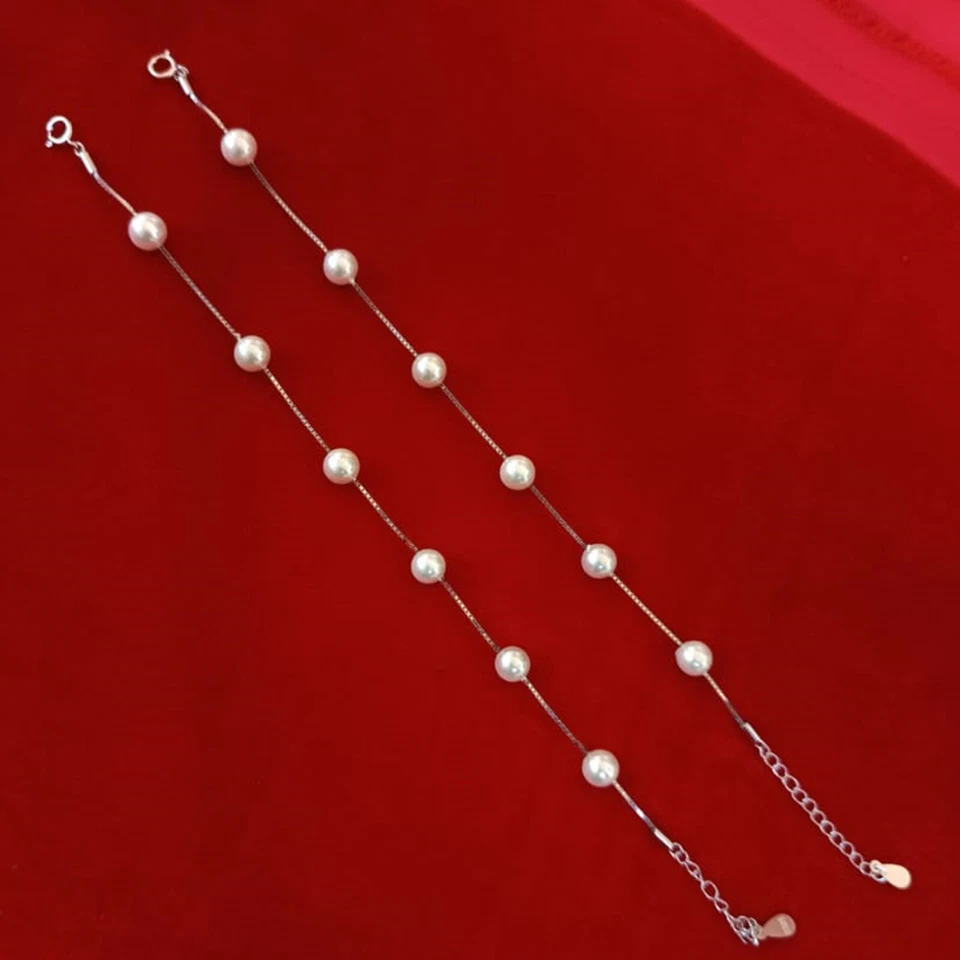 Pearl Bracelet 925 Sterling Silver Minimalist Jewelry Wedding Bridesmaid Gift - Image 3 of 4