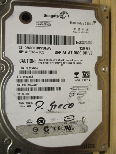 160GB Seagate ST9120822AS | P/N 9S1133-022 | 3.BHE 100398689 RevC