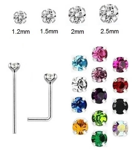 1x CLAW Nose Stud 925 Silver - STRAIGHT -  BEND YOURSELF - 1.2mm up to 4mm Gems