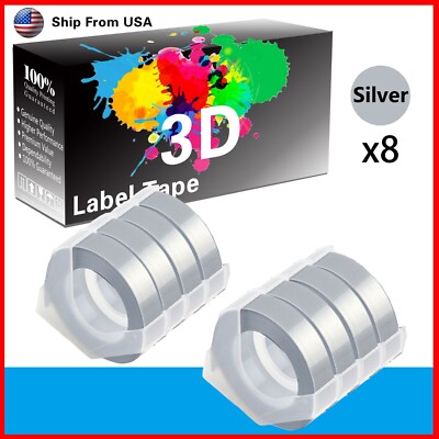 8PK Silver Dymo 3D Label Tape Compatible for Dymo 1595GY Dymo 814580 Label Maker