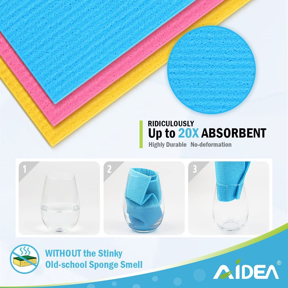 Swedish Dishcloths for Kitchen-10Pack, Absorbent Sponge Cloth Reusable 7" X 8"