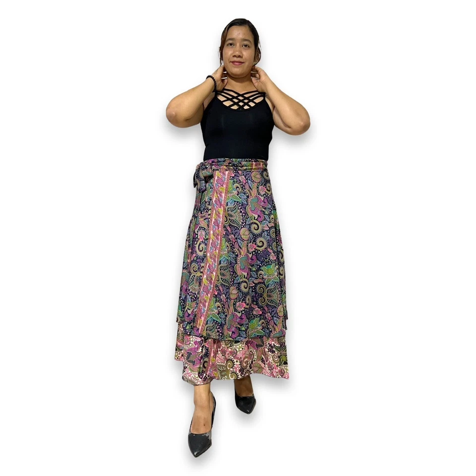 Mujer Falda Larga Reversible Envolvente Dos Capas Multicolor Estampado Surtido. Foto 2 de 4