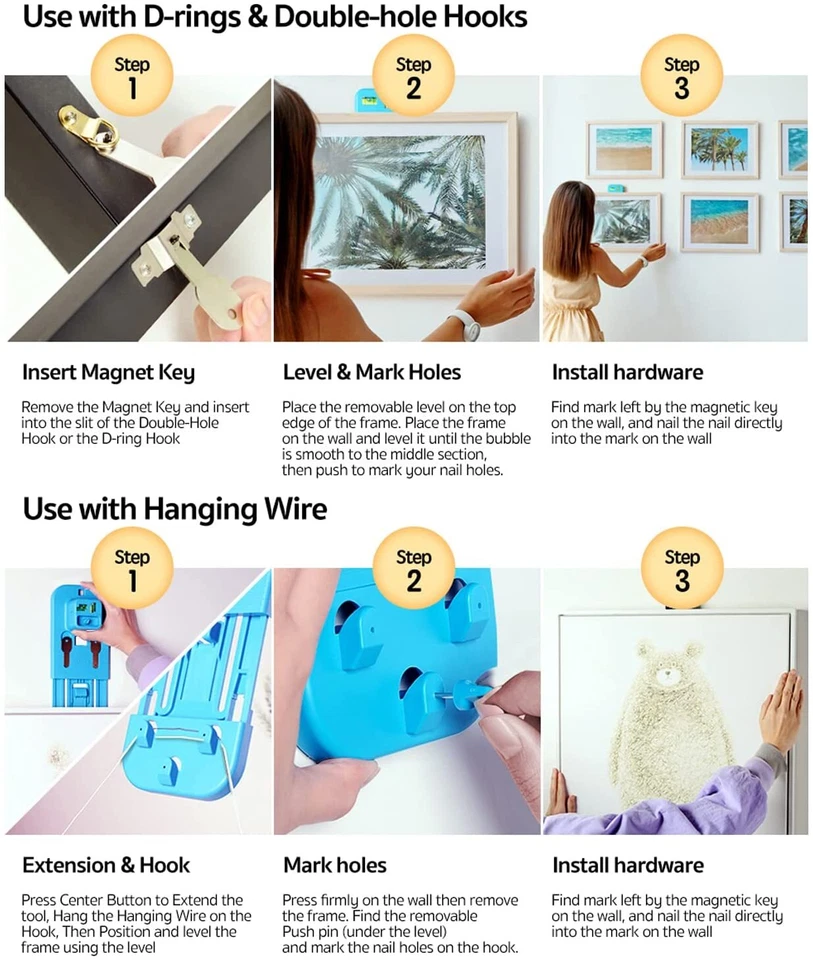 105 Perchas de Pared para Cuadro Kit Colgante Pintura Pesado Marco de Fotos Gancho con Nivel Foto 3 de 4