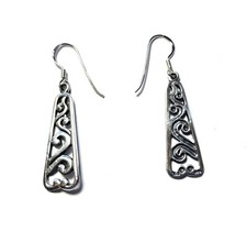 Sterling Silver Filigree Open Work Polished Drop Dangle Wire Earrings 3.6 Grams