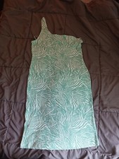 Nine West One-Shoulder Stretchy Bodycon Dress Green Zebra Print Plus Size 1X New