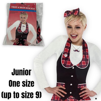 Geek Dork Nerd Vest & Bow Set Costume Cosplay Womens JUNIOR OS (up to size 9)