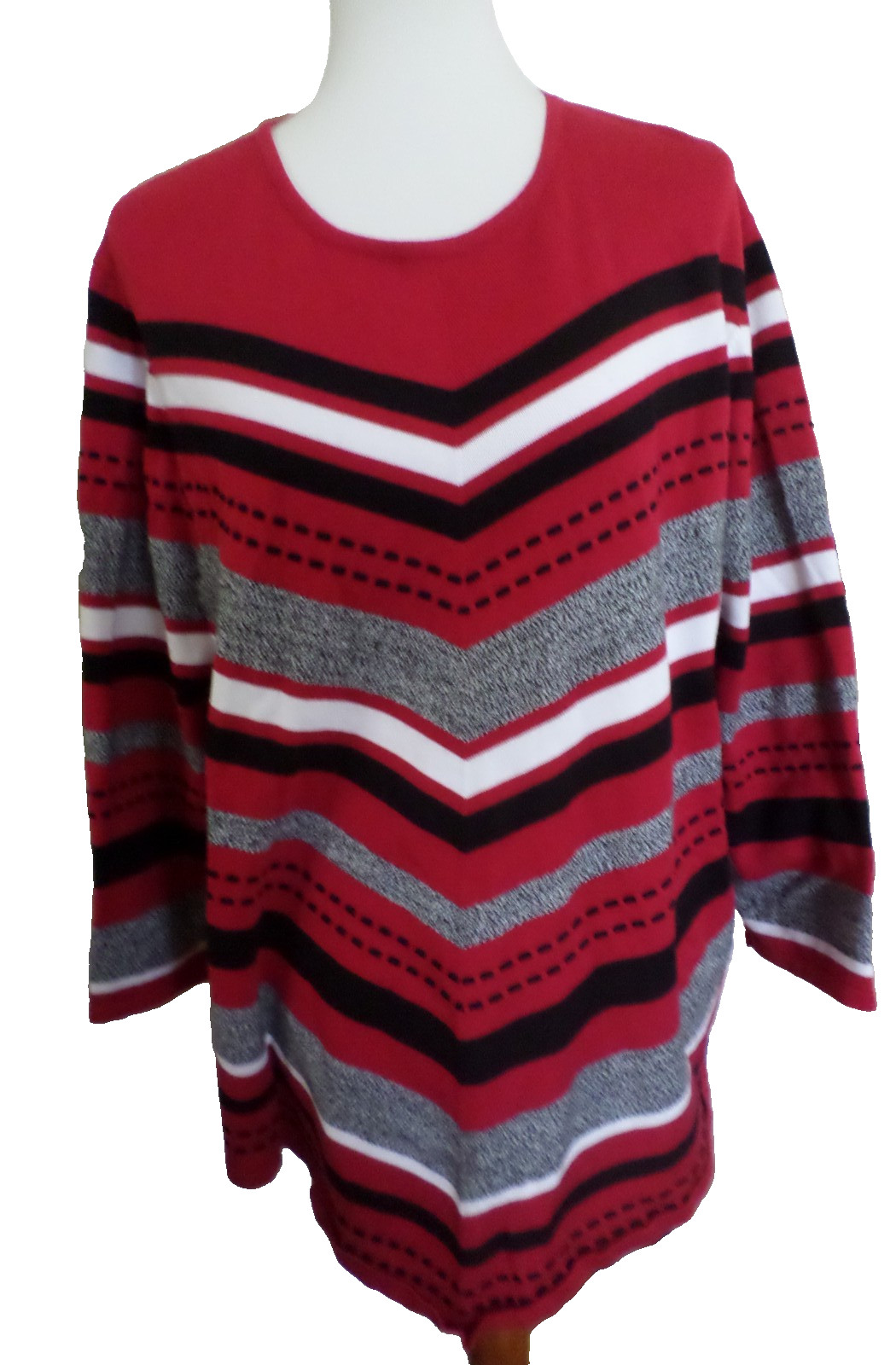 Ladies Size 2X Alfred Dunner Red Black & White 3/4 Sleeve Cotton Acrylic Sweater