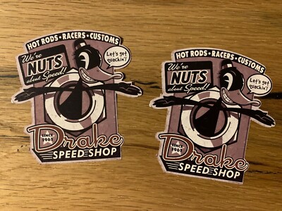 2x Vintage Aufkleber Drake Speed Shop USA V8 Hotrod Tuning Oldschool Kult MG069