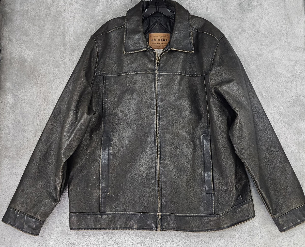 Arizona Jacket Mens XL Black Faux Leather Full Zip Long Sleeve