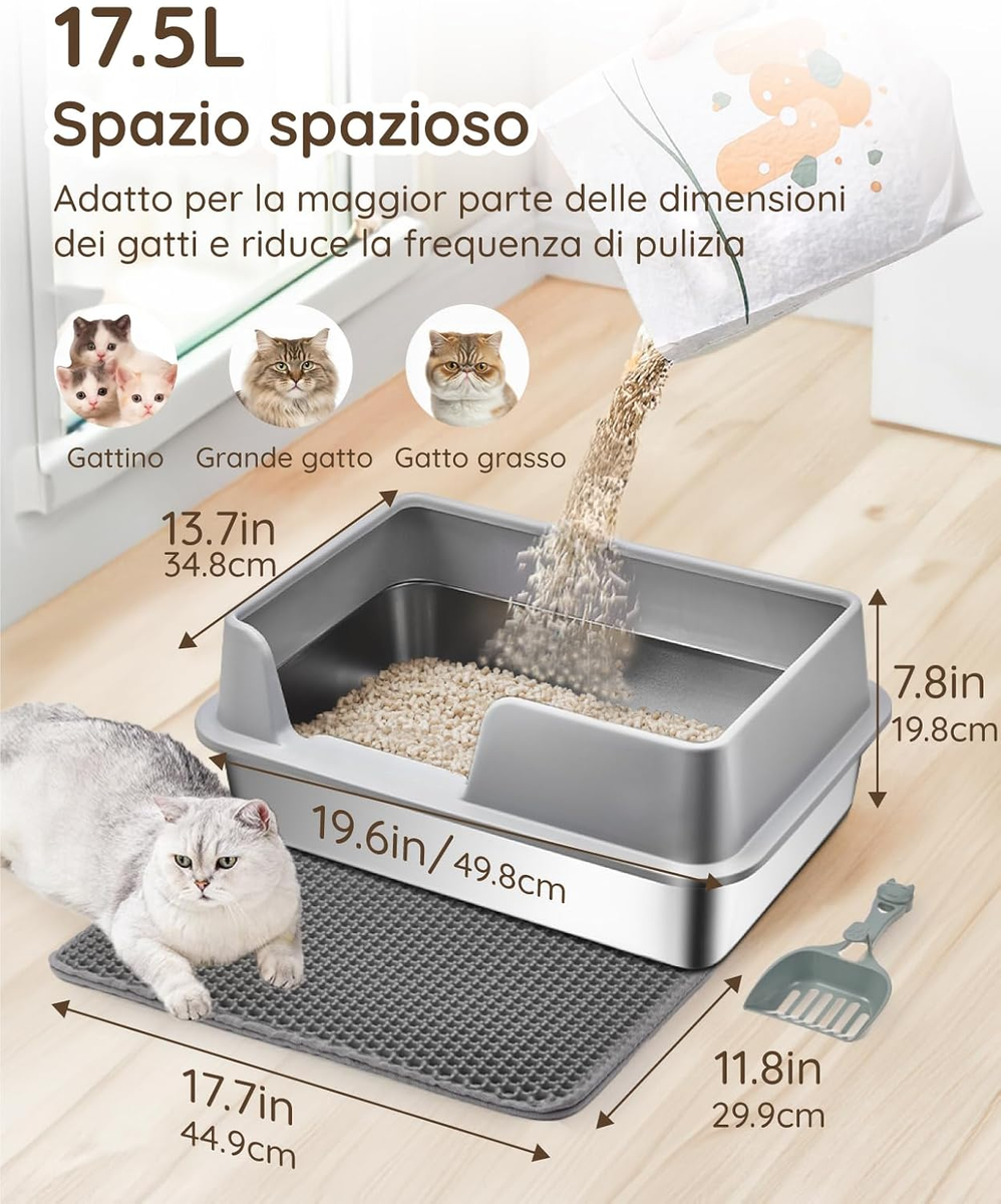FEELNEEDY Lettiera Chiusa Per Gatti XXL In Acciaio Inox - Antiodore Con Filtro Carbone, Paletta E Tappetino - Foto 7