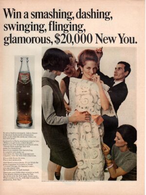 Vintage advertising print Soft Drink Soda TAB Win Fashion Monopoly Go to Paris 