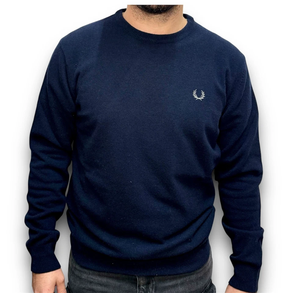 Maglione FRED PERRY Girocollo Classico Blu Abbigliamento Uomo maglia 100% Lana