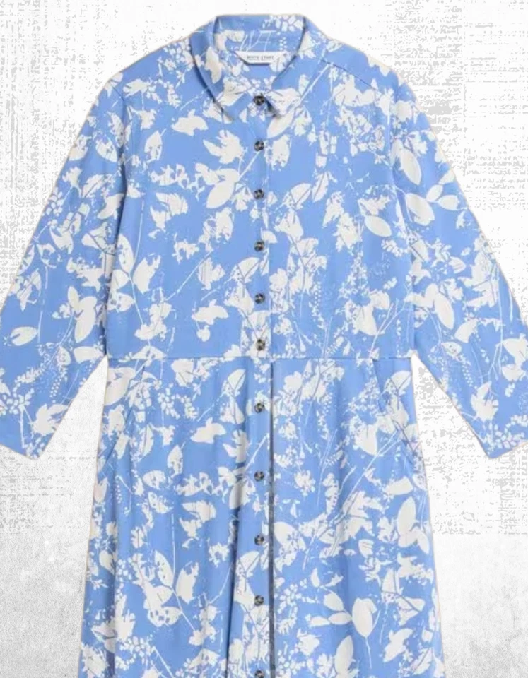 Ex White Stuff Women’s Long Sleeve Printed 3/4 Sleeve Shirt Dress in Blue PR - Image 3 of 4