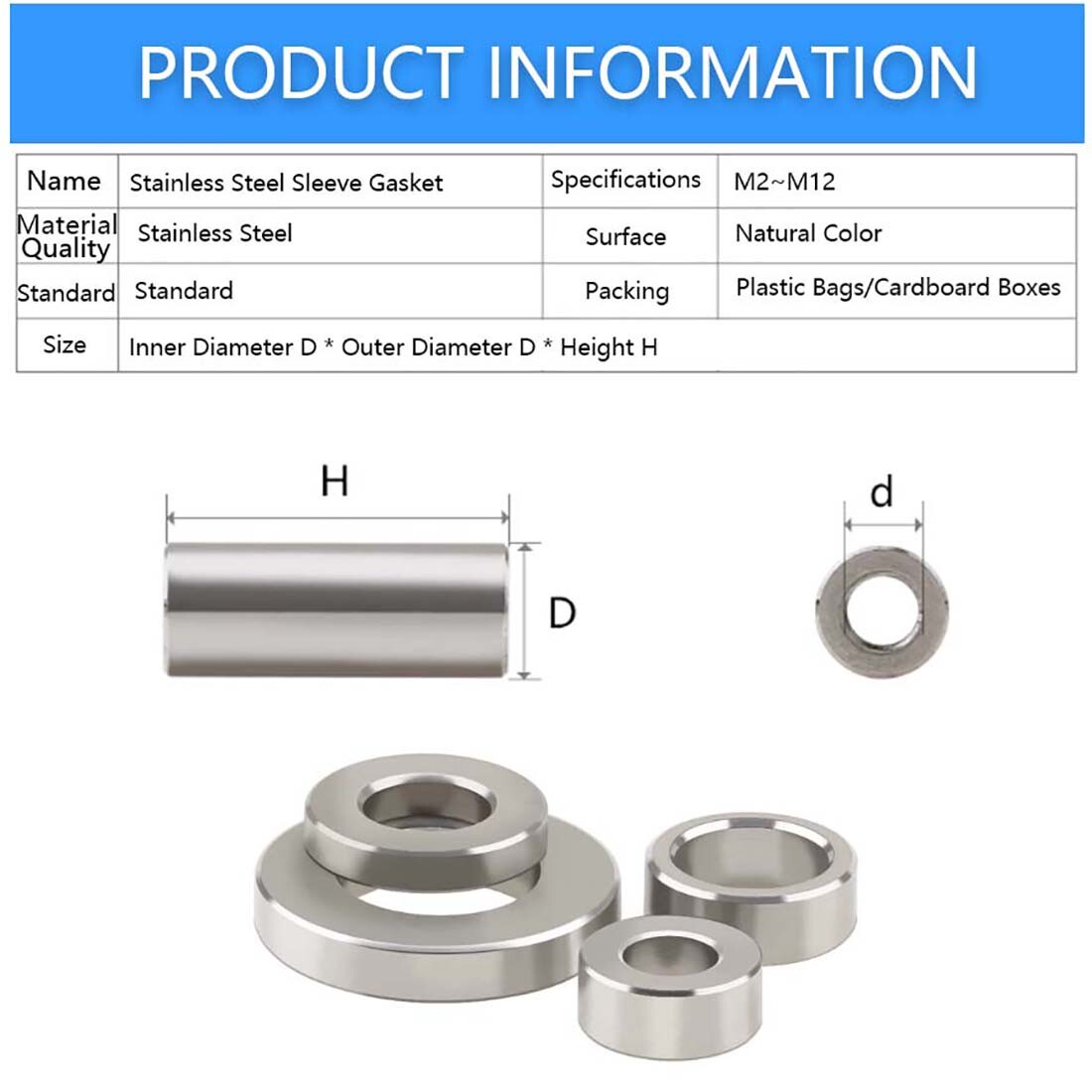M2M12 Stainless Steel Spacers Standoff Unthreaded Round Bushing Sleeve Washers eBay