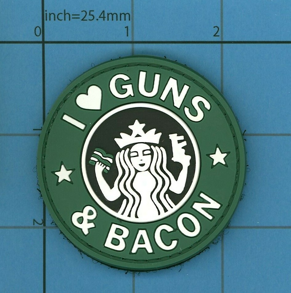PVC green GUNS AND BACON STARBUCKS 3D RUBBER ARMY ISAF US CAFE PATCH 17