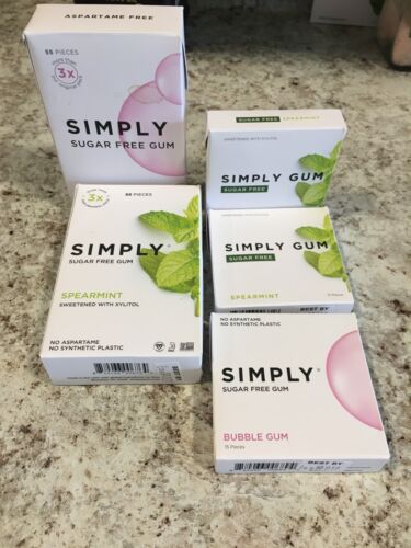 Simply's Plant-Based Chewing Gum Sampler: 6 Packs, Spearmint and Bubble Gum