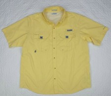Columbia PFG Omni-Shield Blood 'N Guts Yellow Short Sleeve Button Up Size L