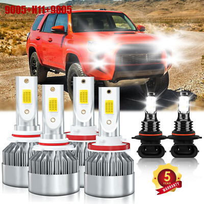 For Toyota 4Runner 2006-2009 LED Headlight Bulbs Hi/Low + Fog Light Kit 6Pcs