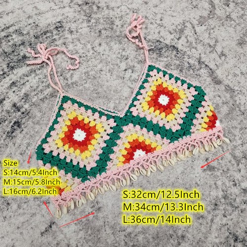 Hand Bikini Set Crochet Shell Tassel Tankini Top Slim Asymmetrical Mini Skirt - Picture 5 of 7