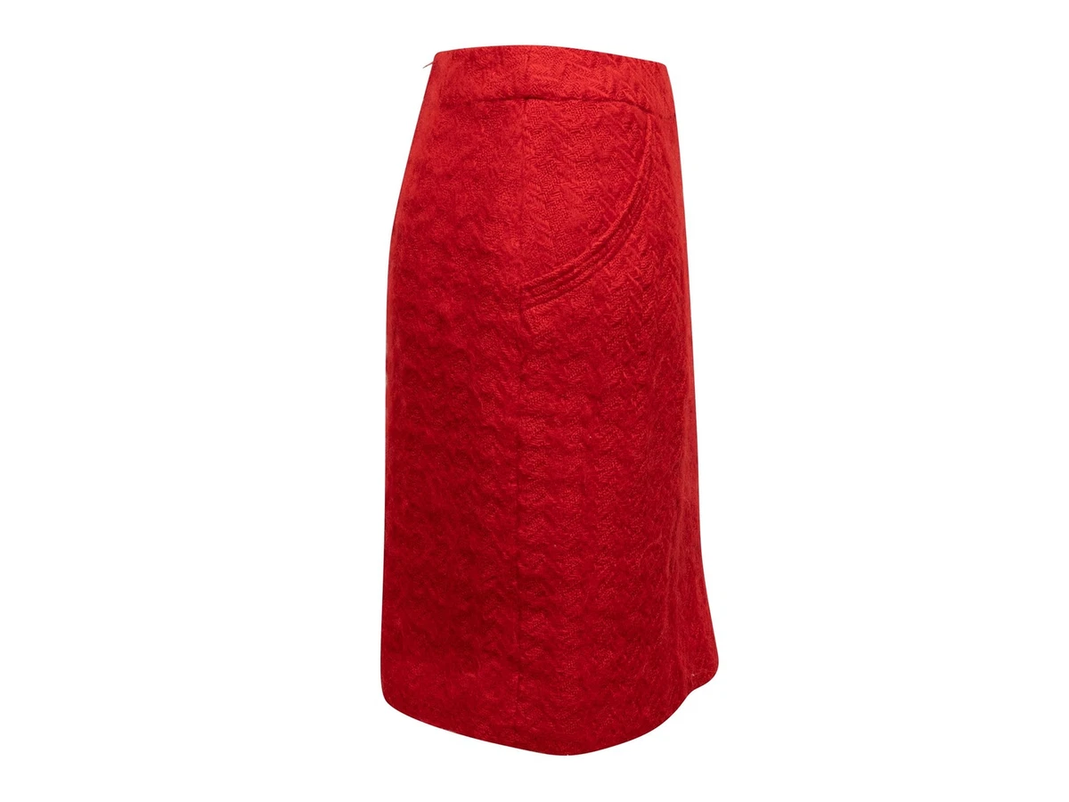 Vintage Red Chanel Boutique Wool Herringbone Skirt FR 38 | eBay