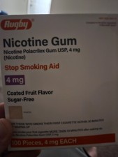 Rugby Nicotine Gum 4mg 100 Count Coated Fruit Flavor Factory Sealed