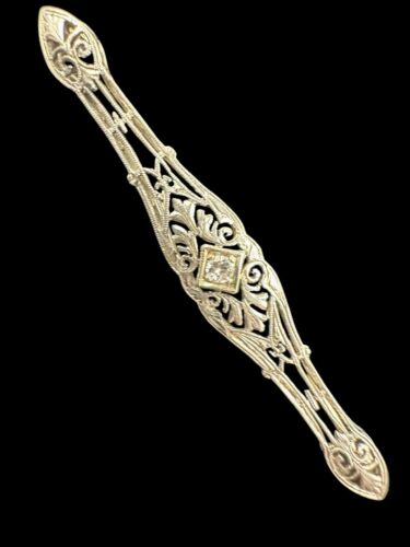 Antique Edwardian 18k White Gold & Diamond Open Filigree Brooch Crane & Theurer
