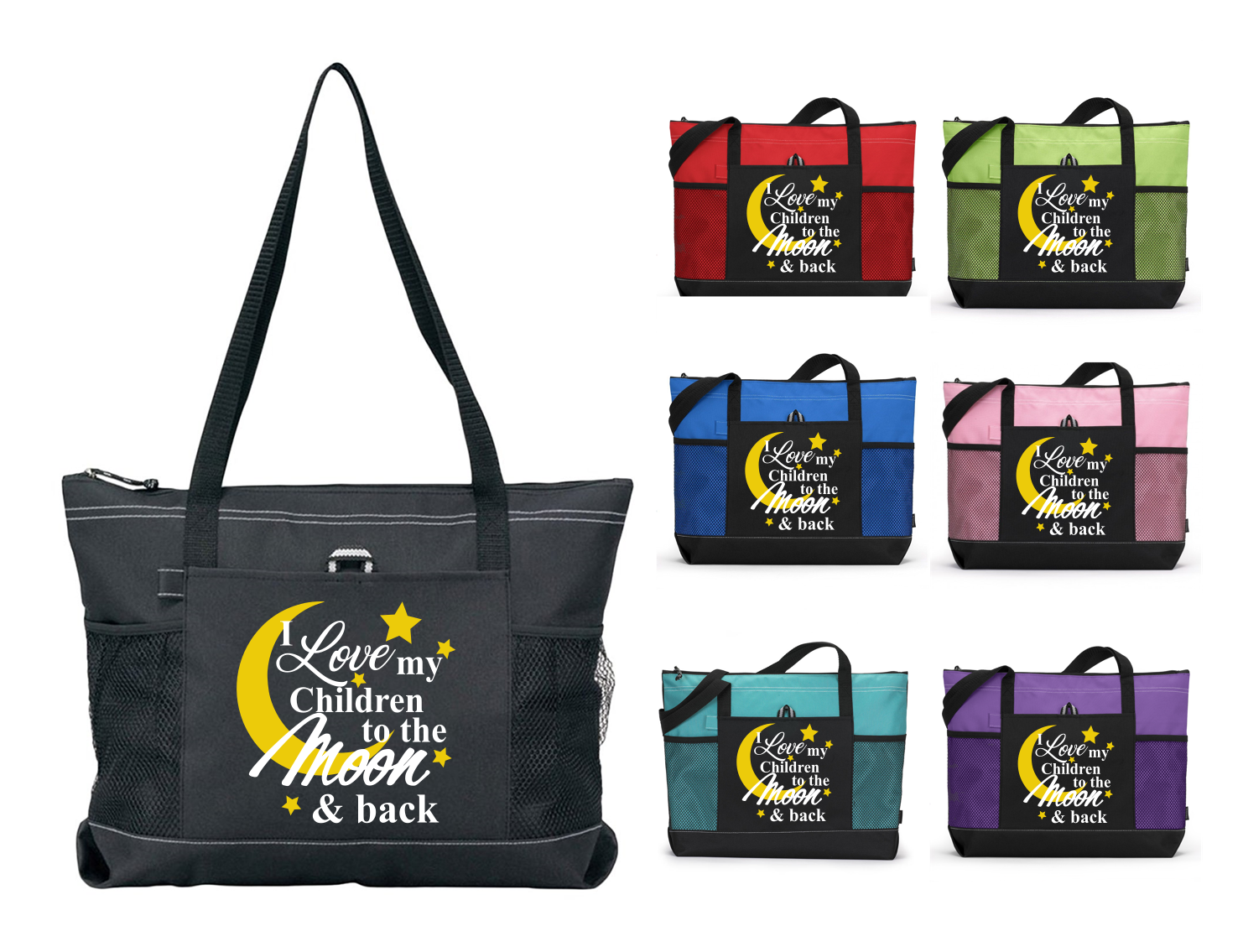 I LOVE MY CHILDREN TO MOON & BACK ZIPPERED TOTE OVERNIGHT GYM TRAVEL SPORTS BAG