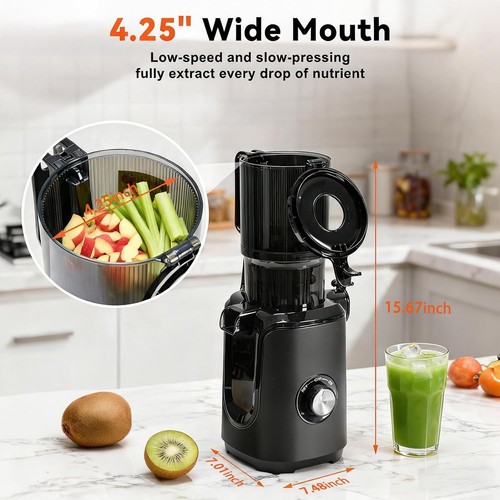 Máquinas exprimidoras NEWBULIG, conducto de alimentación de 4,25" exprimidor de prensa en frío, negro - Imagen 2 de 7