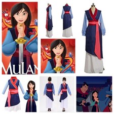 Mulan cosplay Costume Halloween Carnival Mulan Long Sleeve Dark blue dress