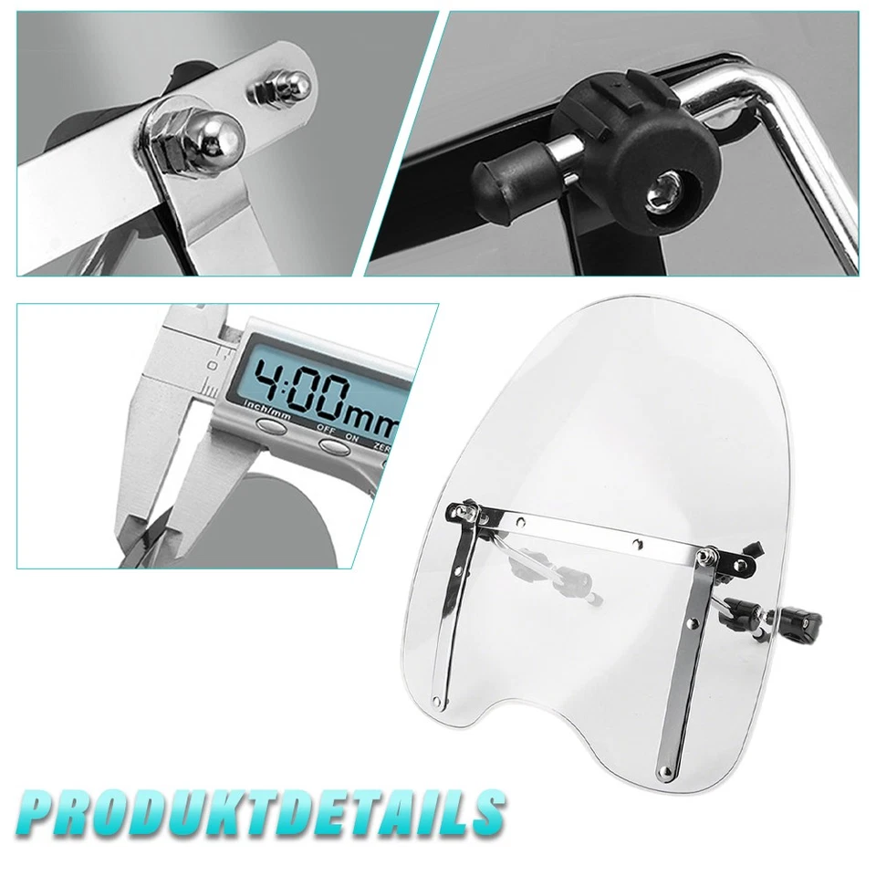 7/8''& 1'' Windschutzscheibe Universal Motorrad Windschild Klar für Yamaha Honda - Bild 3 von 4