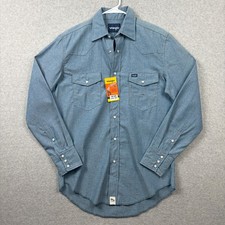 Wrangler Shirt Mens Medium Blue Chambray Pearl Snap Long Sleeve Work Western NWT
