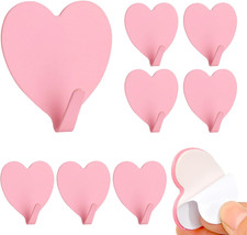 Heart Wall Hooks, 8 Pack, Small Pink Decorative Accessories, Purse Hanger for Gi