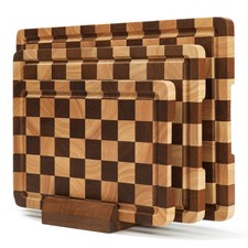 Checkered Cutting Board Set for Kitchen - 3 PCS Solid Wood End Grain Checkerb...
