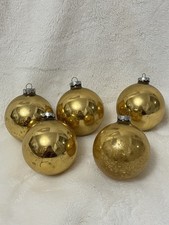 7 VTG Coby Large Gold Glass Christmas Tree Ornaments Balls 3.25โ W Made In USA