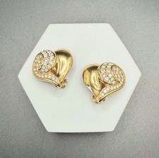 Orecchini Vintage GIVENCHY Couture Clip On Cuore Girocollo Placcato Oro/Strass