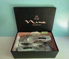 Nina New York Galloy YS Royal Silver Satin Women's Shoes Strappy Size 9 M w/box