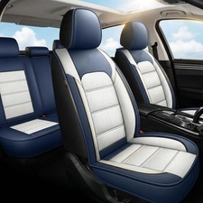 Universal 5 Seat Car Seat Covers Two-tone Blue White Leather Full Protection Set
