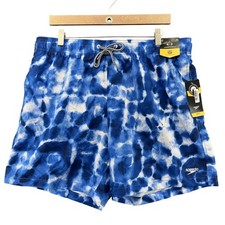 Speedo Swim Shorts Mens XL Blue Tie Dye Comfort Stretch UPF 50 Lined Drawstring