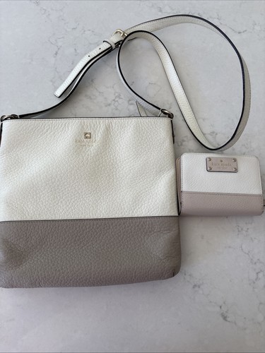 Kate Spade South Port Cora Taupe /Cream Pebble Leather Crossbody Bag Plus Wallet