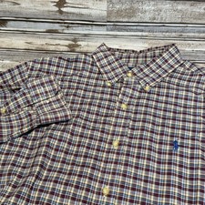 Ralph Lauren Button Down Shirt Mens Large Maroon Plaid Long Sleeve Button Collar